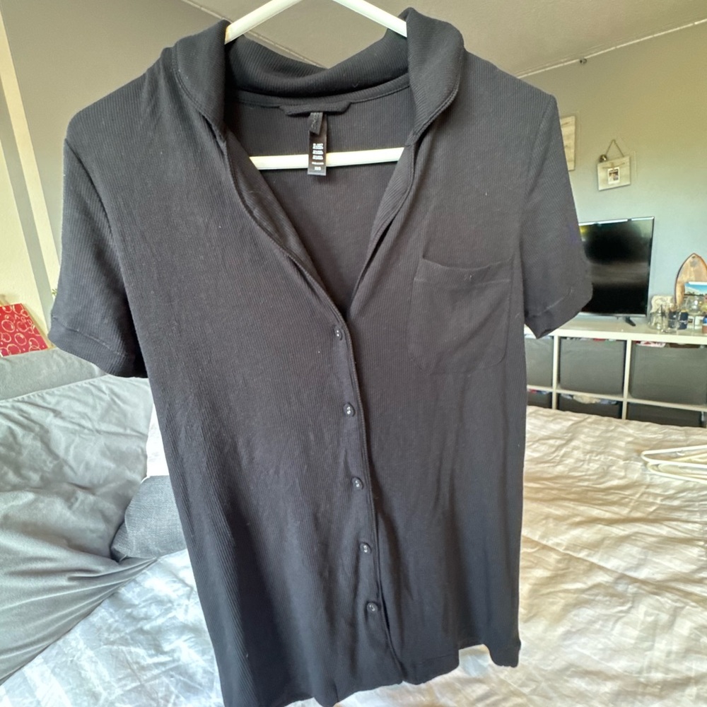 SKIMS Black Button-Up Pajama Top